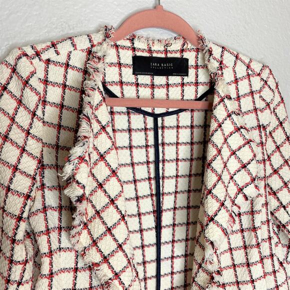 Zara Basic Collection - Frayed Tweed Check Blazer - Picture 4 of 11